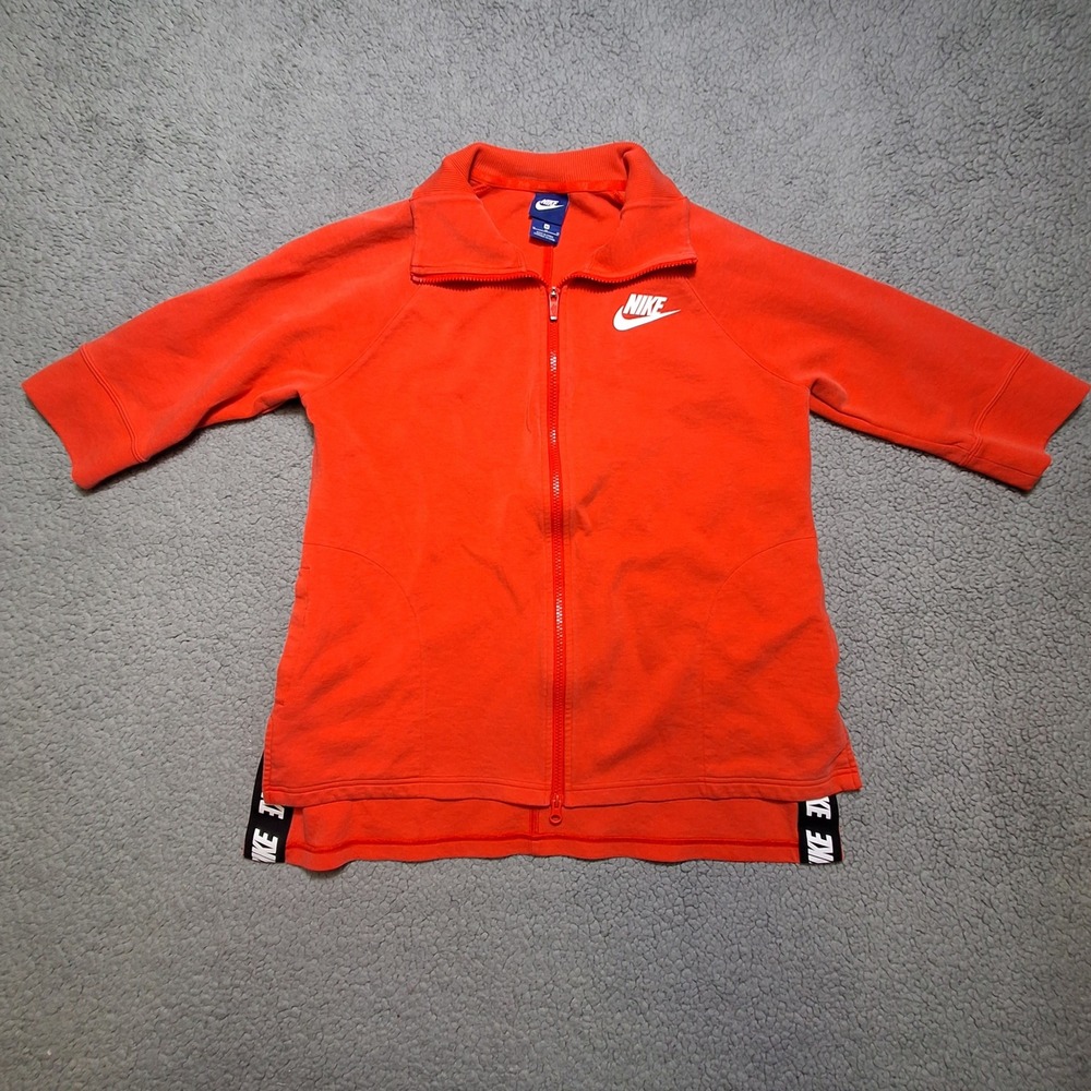 Nike Full Zip Sweatshirt Women Size M Orange Short Sleeve Mock Neck